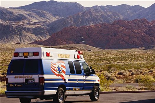 救护车,途中,通过,干燥地带,拉斯维加斯,内华达,美国
