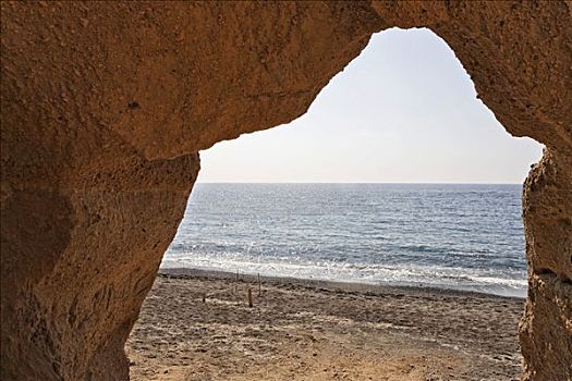 石头,大门,海滩,锡拉岛,希腊