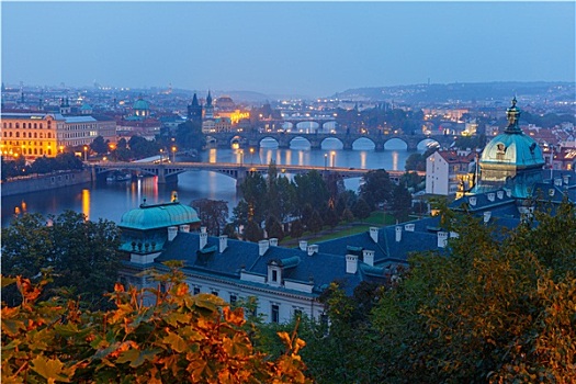 航拍,俯视,桥,伏尔塔瓦河,布拉格,捷克共和国