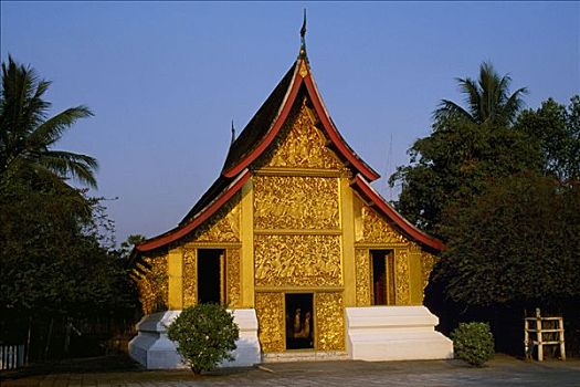 老挝,琅勃拉邦,省,皇家,葬礼,小教堂,寺院,皮质带,金色,城市,庙宇,室内,印象深刻,长,相互,王室,镀金,户外