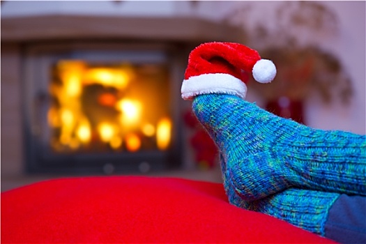 脚,毛织品,蓝色,袜子,圣诞帽