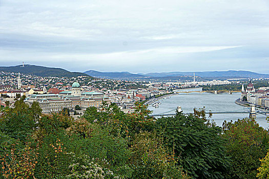 从城堡山匈牙利皇宫俯瞰多瑙河两岸,匈牙利布达佩斯