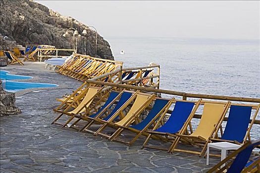 折叠躺椅,排列,卡普里岛,坎帕尼亚区,意大利