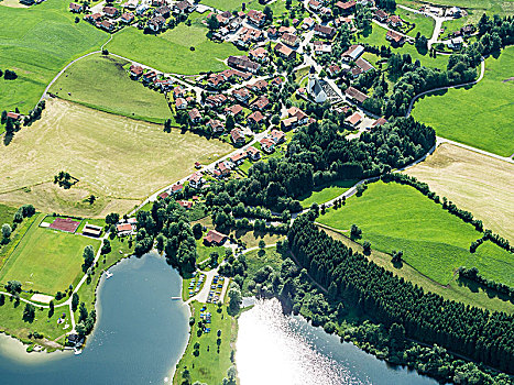乡村,湖,航拍,巴伐利亚,德国