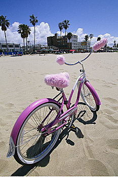 粉色,自行车,威尼斯海滩,加利福尼亚