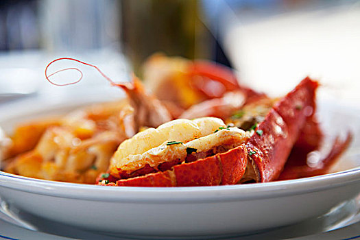 龙虾,白色,碗,户外桌,餐馆