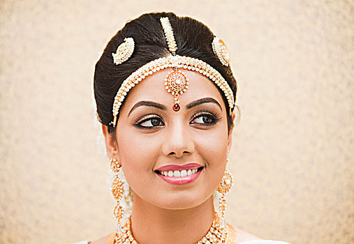 新娘,传统,南,印度,连衣裙,微笑