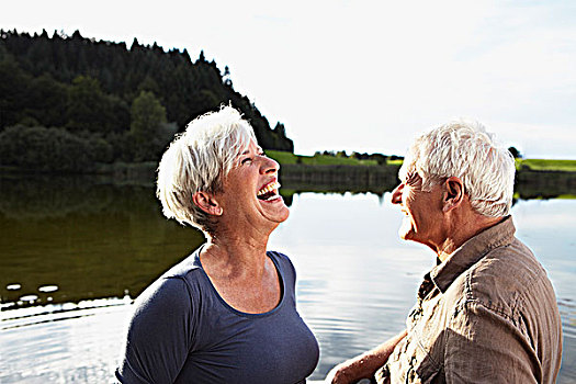 老年,夫妻,乐趣,湖