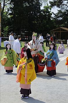 皇家,家庭,衣服,和服,传统头饰,时期,神祠,京都,日本,亚洲