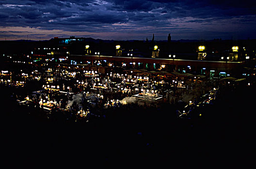 摩洛哥,玛拉喀什,广场,餐饮摊,夜晚