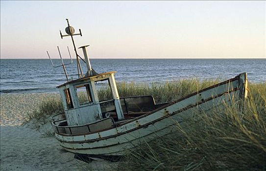 老,渔船,海滩,丹麦