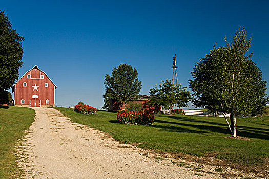 红色,谷仓,风车,农场,靠近,爱荷华,美国