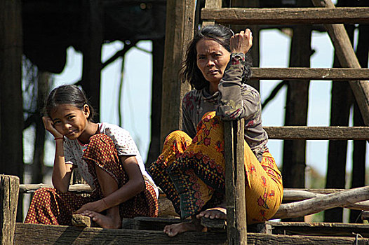 女人,漂浮,乡村,洪水,树林,收获,柬埔寨,十二月,2006年