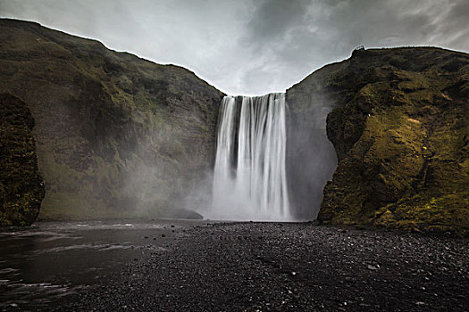 瀑布,上方,悬崖,冰岛