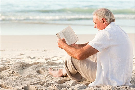男人,读,书本,海滩