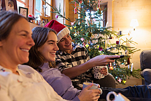 家庭,放松,看电视,圣诞节,客厅