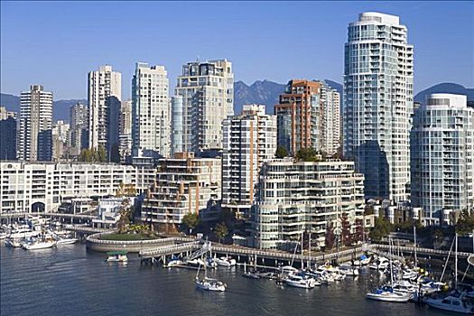 俯视,码头,城市,温哥华,不列颠哥伦比亚省,加拿大