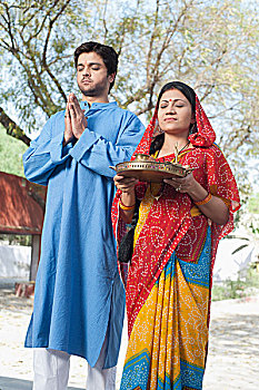 乡村,伴侣,祈祷,印度