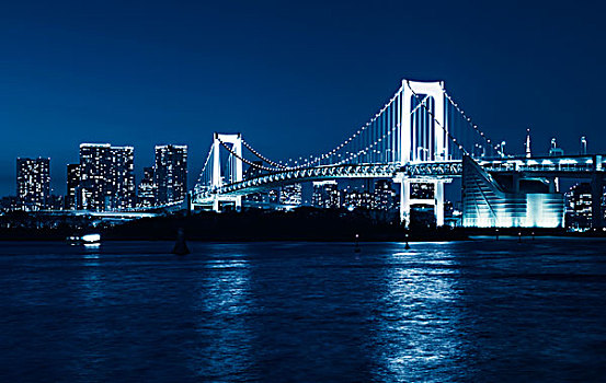 东京,天际线,彩虹桥,东京湾,夜晚,台场,日本,亚洲