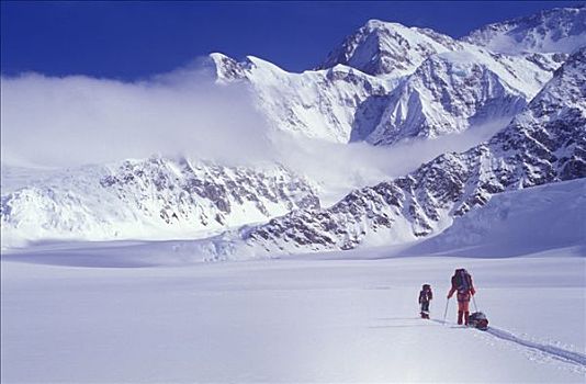 攀登者,滑雪,向上,冰河,麦金利山
