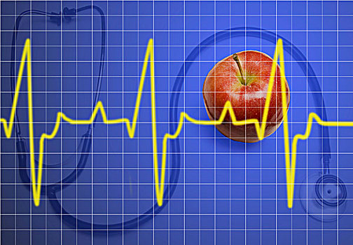 心电图,听诊器,苹果,象征,疾病,预防,健康饮食,保健