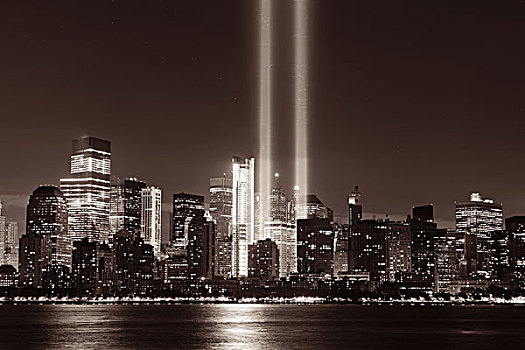 纽约,市区,城市,建筑,夜晚,911事件,亮光