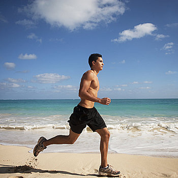 夏威夷,瓦胡岛,男性,跑,海滩