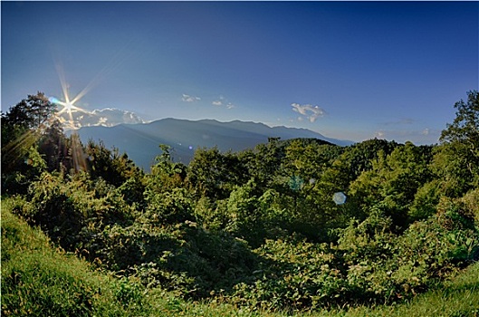 蓝脊公园大道,国家公园,日落,景色,山,夏天,风景