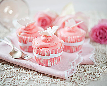 草莓奶油,杯形蛋糕,装饰,蝴蝶