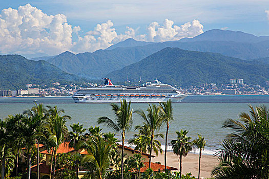 游船,离开,湾,码头,波多黎各,墨西哥