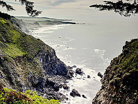 俯拍,沿岸,悬崖,石头,大,加利福尼亚,美国