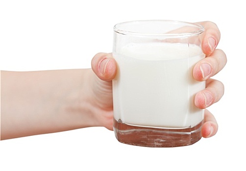 手,牛奶杯,隔绝,白色背景