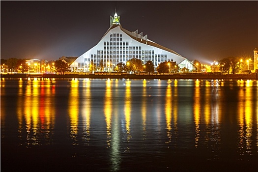 拉脱维亚,国家图书馆,夜晚,里加