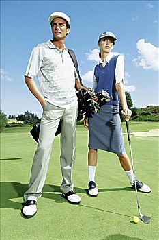 男人,女人,玩,高尔夫