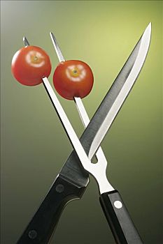 肉叉,拿着,西红柿