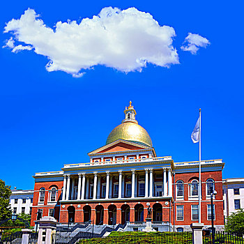 波士顿,马萨诸塞州议会大厦,金色,圆顶,美国