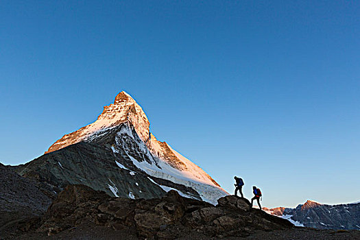 两个,登山,向上,马塔角,策马特峰,瓦莱州,瑞士,欧洲