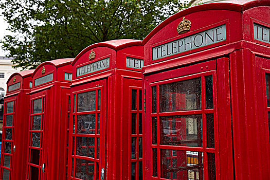 伦敦,老,红色,电话亭,排列,英格兰