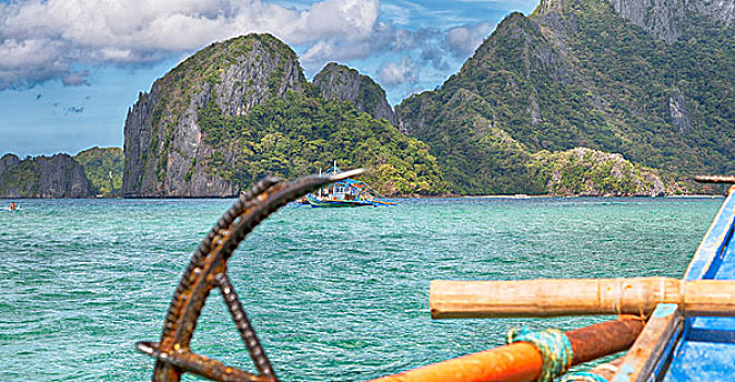 模糊,菲律宾,风景,岛屿,山,船首,船