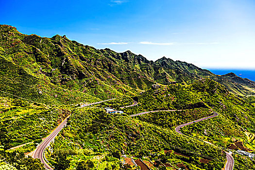 绿色,山,石头,山谷,道路