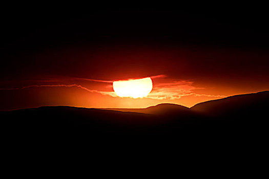 日落,后面,火山灰,云,裂缝,喷发,靠近,火山,高地,东北方,冰岛,欧洲