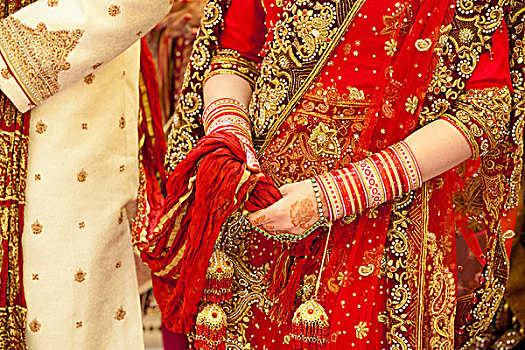 华丽,长袍,饰品,破旧,新郎,新娘,结婚日,印度,旁遮普