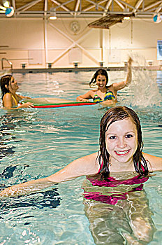 女孩,有趣,游泳池,艾伯塔省,加拿大