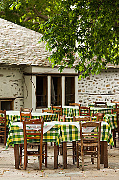 希腊,塞萨利,半岛,露天咖啡馆,桌子