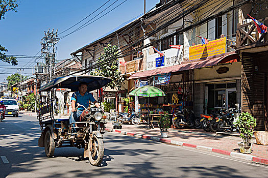 嘟嘟车,商店,主要街道,道路,万象,老挝,印度支那,亚洲