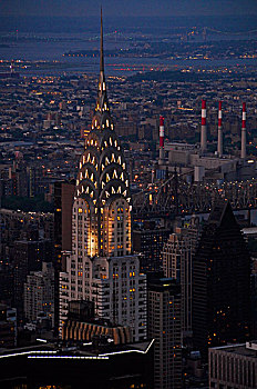 夜晚,风景,克莱斯勒,建筑,纽约,美国