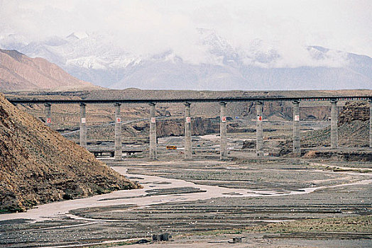 青藏铁路建设跨越峡谷的铁路大桥