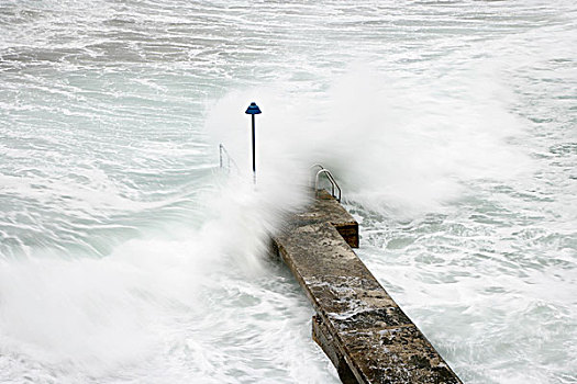 波浪,碰撞,码头,马略卡岛,西班牙