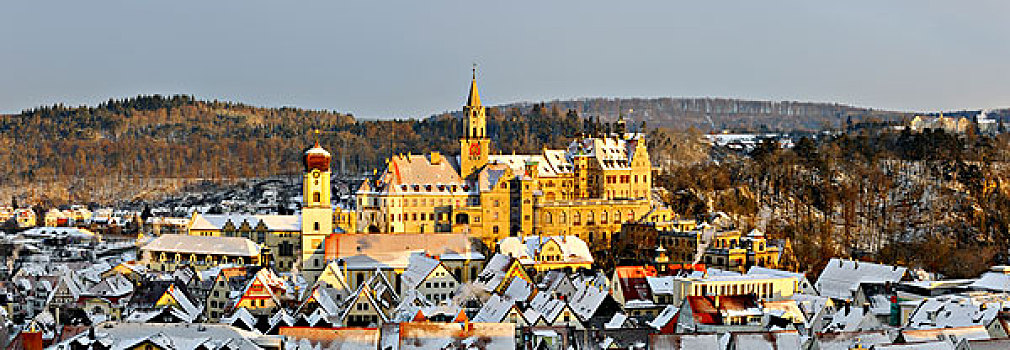 城堡,锡格马林根,冬天,早晨,巴登符腾堡,德国,欧洲
