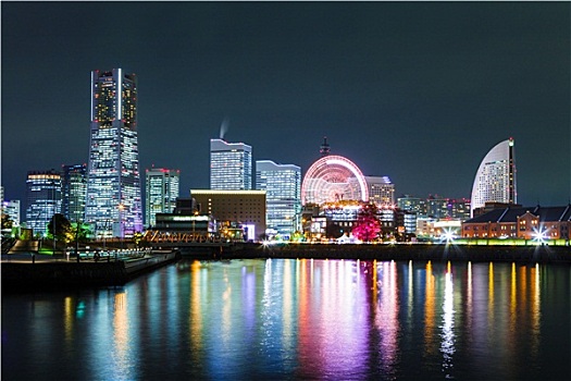 横滨,城市,日本,夜晚